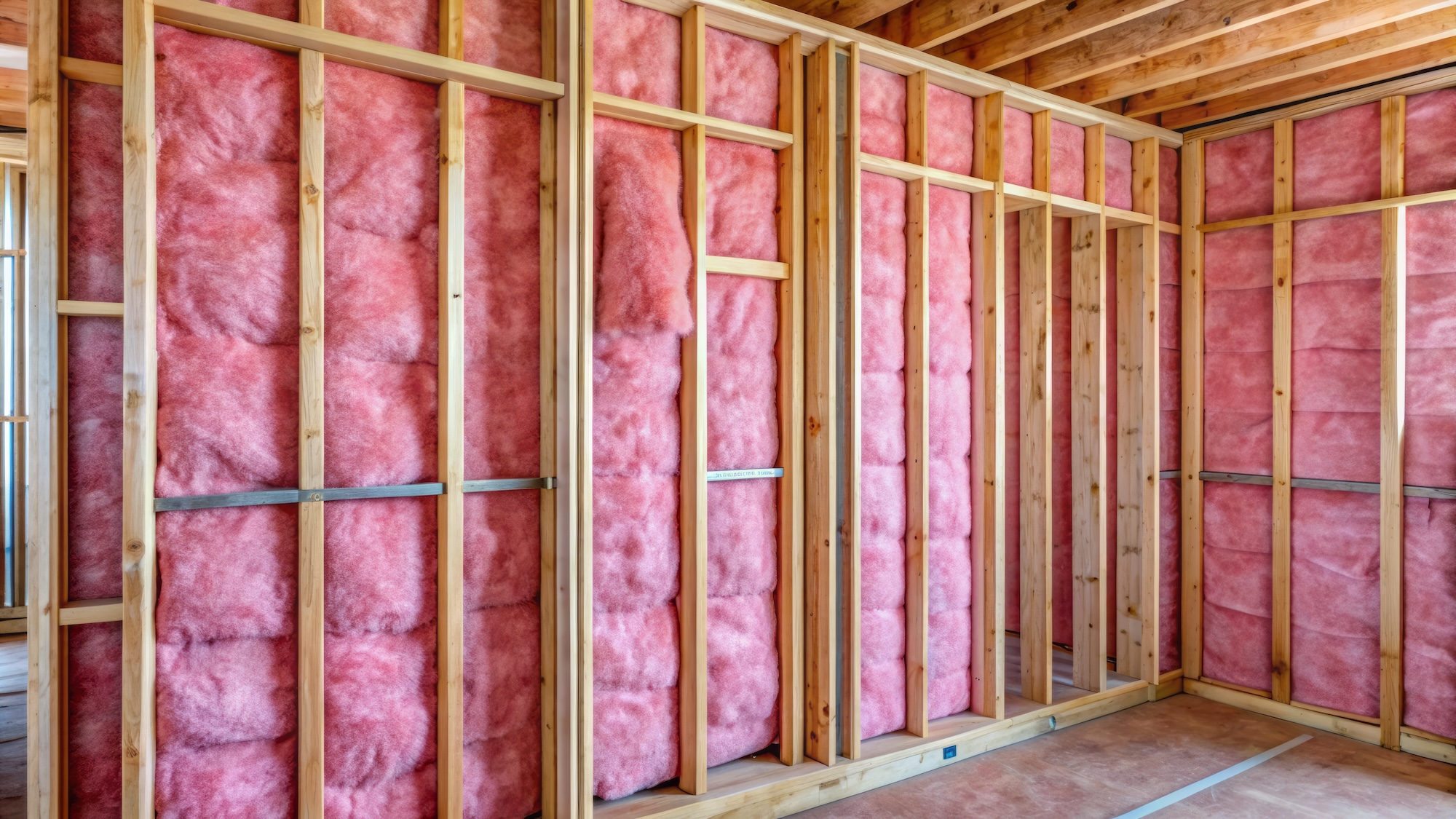 Fiberglass batt insulation installed in wall framing